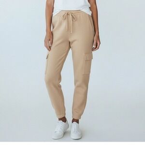Monrow Joggers Women Med Beige‎ Cargo Supersoft Sweater Knit Loungewear Cozy